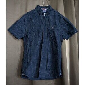 Denim & Flower Ricky Singh Shirt Men's Size S Navy Dotted Slim Fit Button-Down